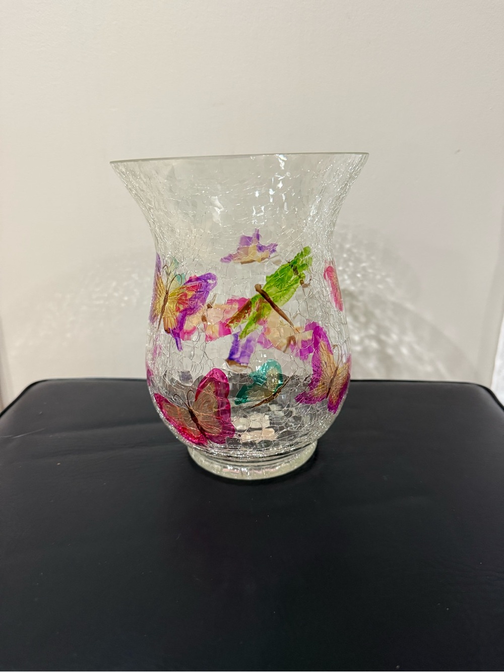 Yankee Candle 2012 crackle glass butterfly dragonfly floral candle holder.